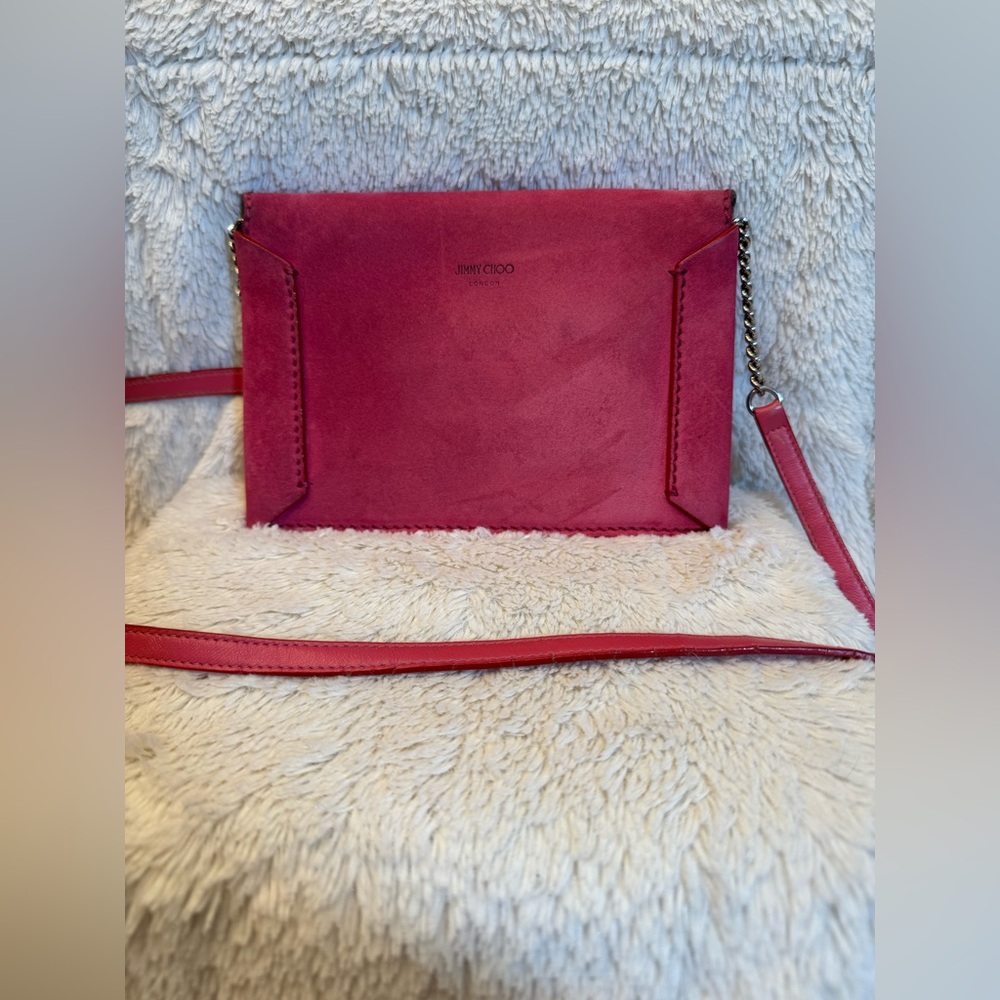 Jimmy Choo Vintage Pink Suede Envelope Clutch Chain Crossbody Bag - Picture 3 of 13